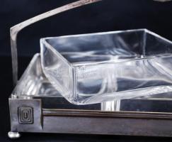 WMF kínáló, alpakka, eredeti üvegbetétekkel, egyiken apró csorba, m:16 cm, h:31 cm