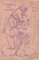K.u.K. military, WWI Easter greeting card, hungarian hussar, eggs, rabbit s: Barkász L. (EM)