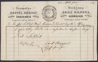 1857 Pest, Rappel Károly óracsináló által kiállított fejléces számla