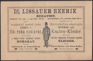 1893 Bp. V., Ifj. Lissauer Henrik Férfi- és fiú ruha raktára által kiállított számla