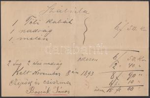 1893 Bp. V., Ifj. Lissauer Henrik Férfi- és fiú ruha raktára által kiállított számla