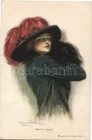 'Pretty-Cold' Lady with hat, Reinthal & Newman Water Color Series No. 346. s: Clarence F. Underwood,