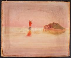 Olvashatatlan jelzéssel:Vitorlás a sziklánál. Olaj, farost, 26×32 cm