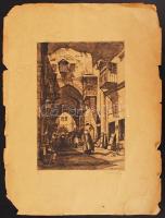 Zádor István (1882-1963): Jeruzsálem. Rézkarc, papír, jelzett, a széleken szakadások, 23×17 cm
