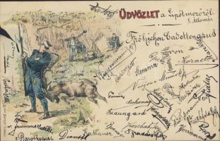 1899 Military camp, goat, humour, 1899 Katonai tábor, kecske, humor 'Divat Szalon' kiadása