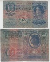 1912. 100K + 1913. 20K + 1915. 10K + 1916. 1K + 1917. 2K "Deutschösterreich" zöld felülbél...