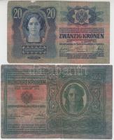 1912. 100K + 1913. 20K + 1915. 10K + 1916. 1K + 1917. 2K "Deutschösterreich" zöld felülbél...