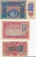 1915. 10K + 1916. 1K "Deutschösterreich" zöld felülbélyegzéssel + 1917. 2K mindhárom jugos...