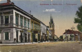 Komárom, Nádor utca / street, church, shops (fa)