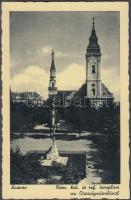 Losonc, Római katolikus és Református templom, országzászló, Filó M. kiadása / Roman catholic and Calvinist church, flag