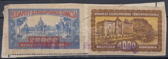 1919-1925 Budapest Székesfőváros Okirati illetékbélyegei 20.000K + 4000K kivágáson