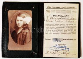 1919 Az Arad-Csanádi helyi érdekű vasutak fényképes utazási igazolványa
