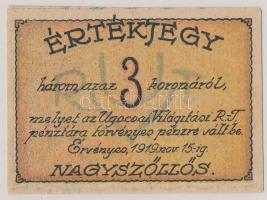 Nagyszőllős 1919. "Ugocsai Világítási Rt." értékjegy 2K + 3K T:I