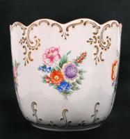 Hollóházi kaspó, kézzel festett, jelzett, hibátlan, m:19 cm, d:20,5 cm