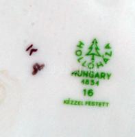 Hollóházi kaspó, kézzel festett, jelzett, hibátlan, m:19 cm, d:20,5 cm