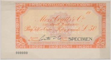 Nagy-Britannia / London DN "Messrs. Coutts & Co" 50Ł utazási csekk "SPECIMEN" T:II (hajtatlan)  Great Britain / London ND "Messrs. Coutts & Co" 50 Pounds travellers cheque "SPECIMEN" C:XF (unfolded)