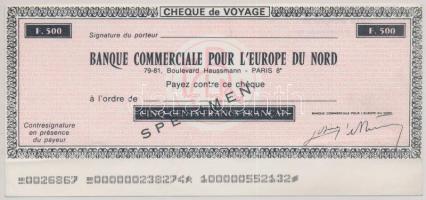 Franciaország DN "Banque Commerciale Pour L'Europe Du Nord" 500Fr "SPECIMEN" utazási csekk T:II France ND "Banque Commerciale Pour L'Europe Du Nord" 500 Francs "SPECIMEN" travellers cheque C:XF