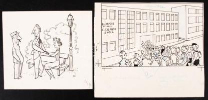 Gerő Sándor(1904-1977): 2 db karikatúra. Tus, papír, jelzett, 17x15 és 21x18 cm