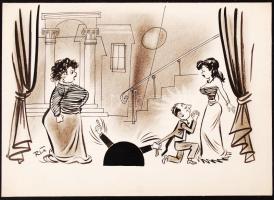 Ruszkai György(1924-1998): Tévedés. Vegyes technika, papír, jelzett, 21x15 cm