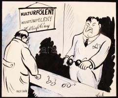 Jelzetlen Ludas karikatúra: Kultúrfölény. Vegyes technika, papír jelzett, 25x21 cm