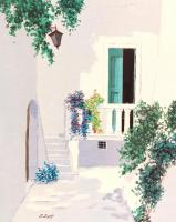 Giorgio Zuppini (1938-1990): Mediterrán házrészlet. Színes nyomat, karton, jelzett, keretben, 53×37 ...