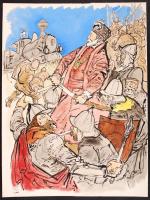 Hont-Varsányi Ferenc: Illusztráció Mikszáth Kálmán Új Zrínyiász című művéhez. Vegyes technika, papír, jelzett, 25x34 cm