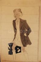 Dr. Mika László: 3 db háború előtti divatterv. Vegyes technika, papír, jelzés nélkül, 44x30, 71x29, ...