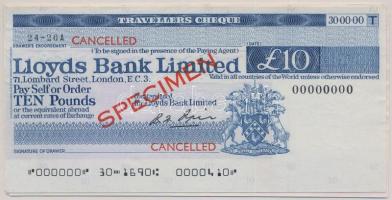 Nagy-Britannia DN "Lloyds Bank Limited" 2Ł + 5Ł + 10Ł + 20Ł + 25Ł "SPECIMEN" utazási csekk T:I Great Britain ND "Lloyds Bank Limited" 2 Pounds + 5 Pounds + 10 Pounds + 20 Pounds + 25 Pounds "SPECIMEN" travellers cheque C:UNC