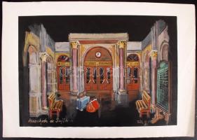 Tóth A. Pál(1933-2011): Hacsek és Sajó, TV Kabaré díszletterv. Akvarell, papír, jelzett, 50x35 cm