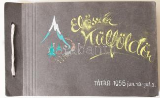 1956 Tátra album 29 fotóval, szépen feliratozva, néhány kép foltos, 5x6 és 10x16 cm közötti méretekben /  1956 Tatras album with 29 photos