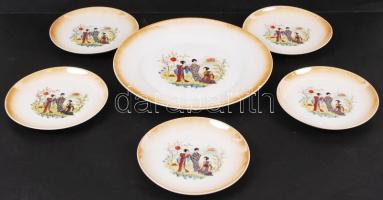 Zsolnay hiányos szendvicses készlet, matricás, jelzett, hibátlan, d:14,5 cm, d:24 cm