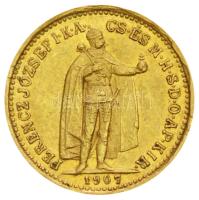 1910. 10K Au "Ferenc József" (3.38g/0.900) T:2 ph. Hungary 1910. 10 Korona Au "Franz Joseph I" (3.38g/0.900) C:XF  edge error Huszár: 2200., Adamo K8