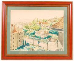 Ligeti jelzéssel: Budai látkép. Akvarell, papír, üvegezett keretben, 43×32 cm