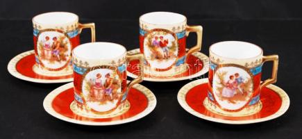 Victoria mokkás csésze+alj, összesen:4db, jelzettek, hibátlanok, kopottak