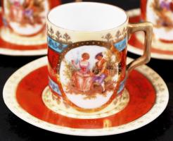 Victoria mokkás csésze+alj, összesen:4db, jelzettek, hibátlanok, kopottak