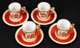 Victoria mokkás csésze+alj, összesen:4db, jelzettek, hibátlanok, kopottak