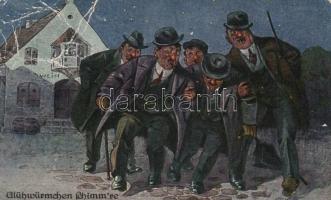 2 db RÉGI humoros, grafikai lap / 2 old humorous, graphic postcards