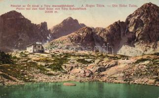 Tátra, Téry menedékház, Öt tó / rest house, lake, Divald és Monostory (fa)