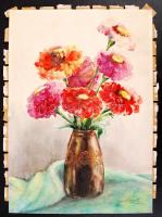 Olvashatatlan jelzéssel: Virágcsendélet. Akvarell, papír, 35×25 cm