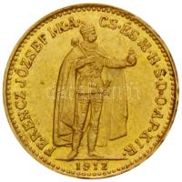 1912 10K Au "Ferenc József" (3.39g/0.900) T:2 ph. Hungary 1912. 10 Korona Au "Franz Joseph I" (3.39g/0.900) C:XF edge error Huszár: 2200., Adamo K8