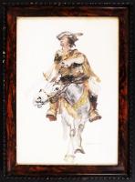 Mühlbeck Károly (1869-1943): Lovas vitéz. Akvarell, papír, jelzett, üvegezett keretben, 14x20 cm