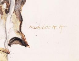 Mühlbeck Károly (1869-1943): Lovas vitéz. Akvarell, papír, jelzett, üvegezett keretben, 14x20 cm