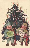 Humoros világháborús grafikai lap, kiadja a Magyar Földrajzi Intézet Rt. / Hungarian military, WWI propaganda, humour s: Bíró