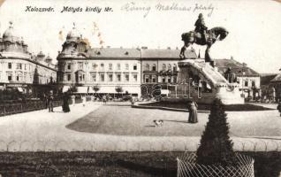 Kolozsvár, Mátyás király tér / square, statue (EB)