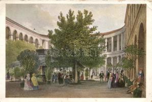 Budapest - 3 db régi városképes lap: Császárfürdő, Szent János kórház, ferenciek tere