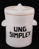 Patikai fedeles tároló, "Ung. Simplex" felirattal, fehér mázzal, jelzett, hibátlan, m:25 cm, d:17 cm