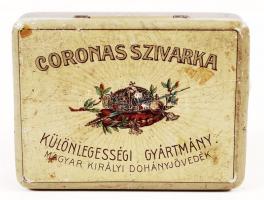 cca 1930 Coronas Szivarka - Különlegességi gyártmány - Magyar Királyi Dohányjövedék, fém szivarkás doboz / Vintage metal cigarette box, 10x7,5x2cm