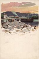 Révfülöp, móló; Bruchsteiner és fia műintézet, litho (hátoldalon Digestol Glück reklám)