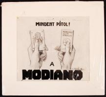 vitéz Pataky Ferenc (1897-): Modianó. Reklám terv. Tus, ceruza, papír, jelzett, 17×19 cm