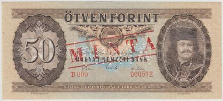 1969. 50Ft "MINTA" felülnyomással és perforációval "D000 - 000512" sorszámmal, gyári papírránccal T:I Adamo F20Ma